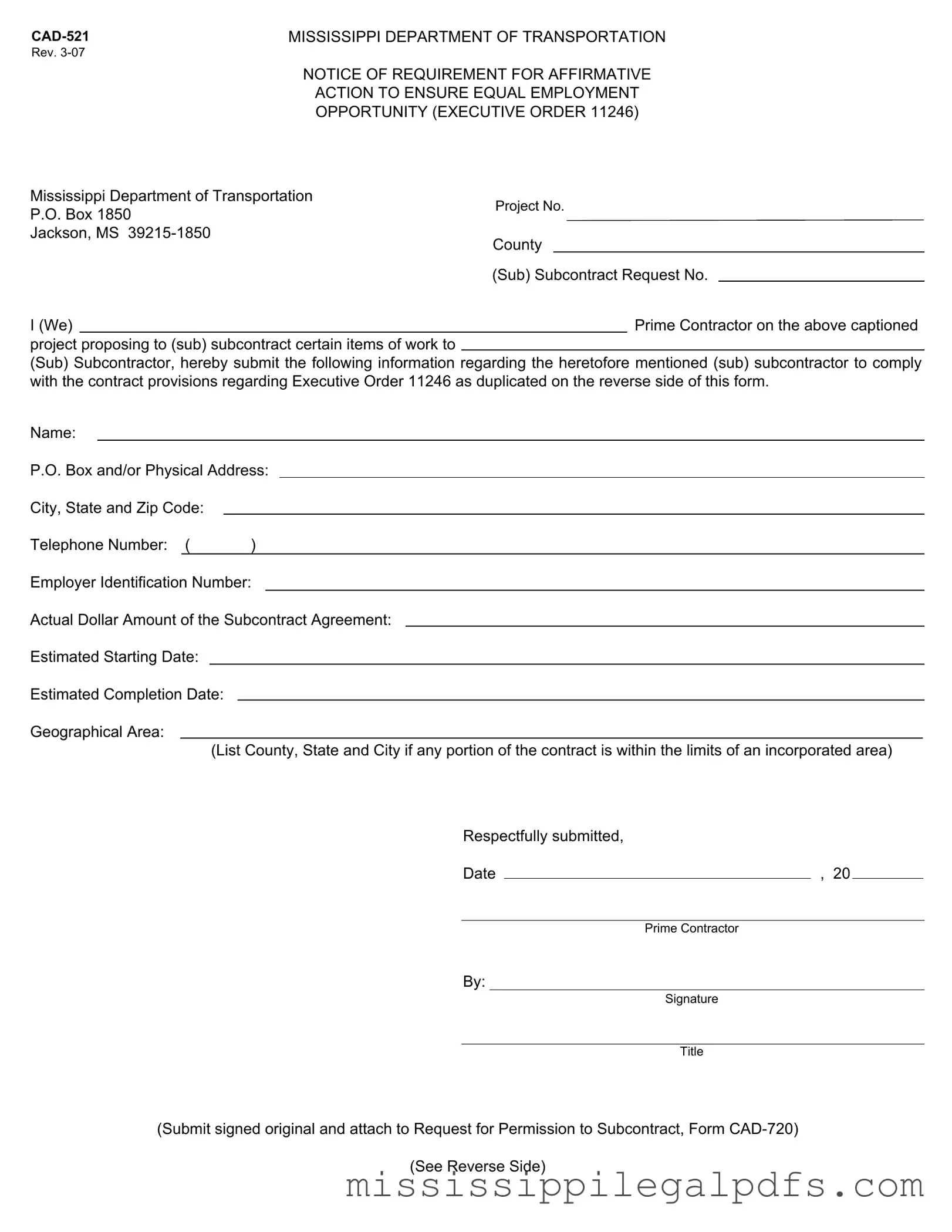 Blank Cad 521 Form