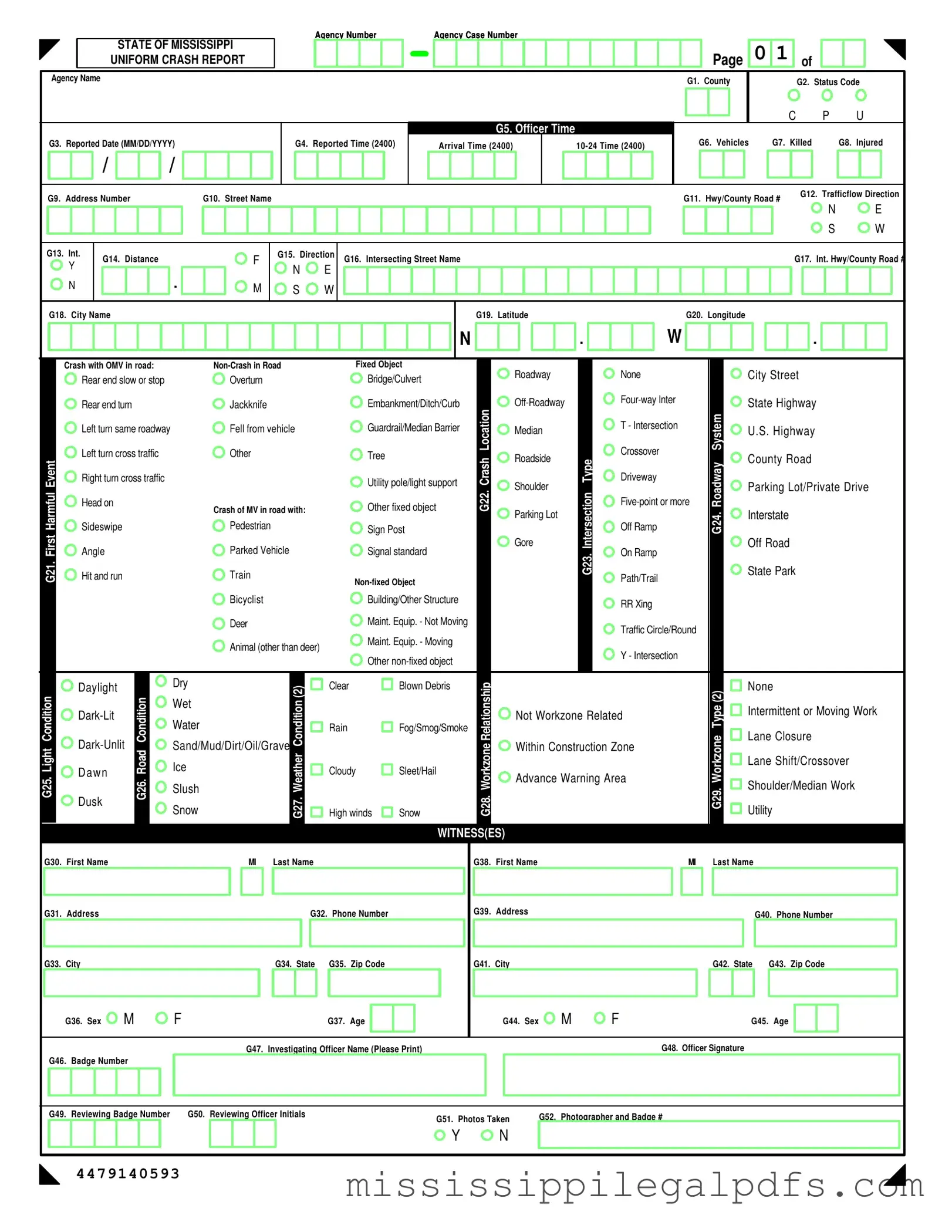 Blank Mississippi Accident Report Form