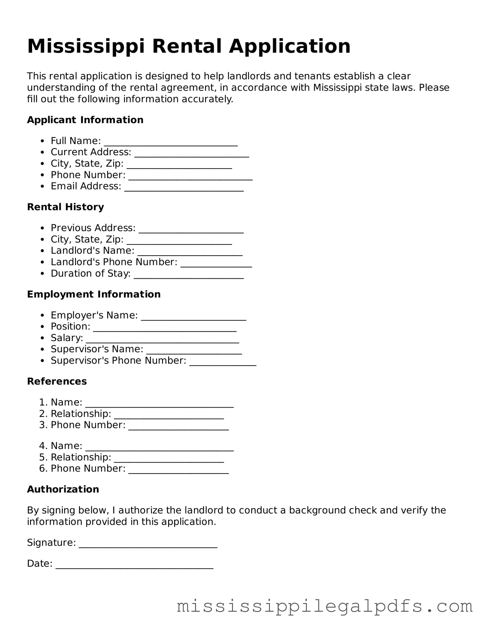 Official Rental Application Template for Mississippi State