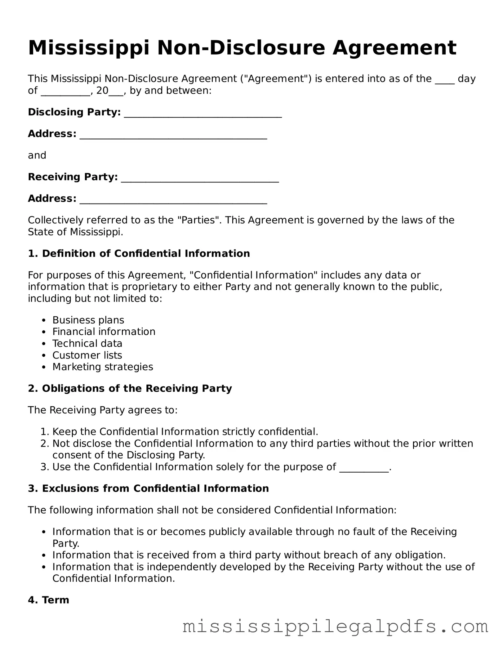 Official Non-disclosure Agreement Template for Mississippi State