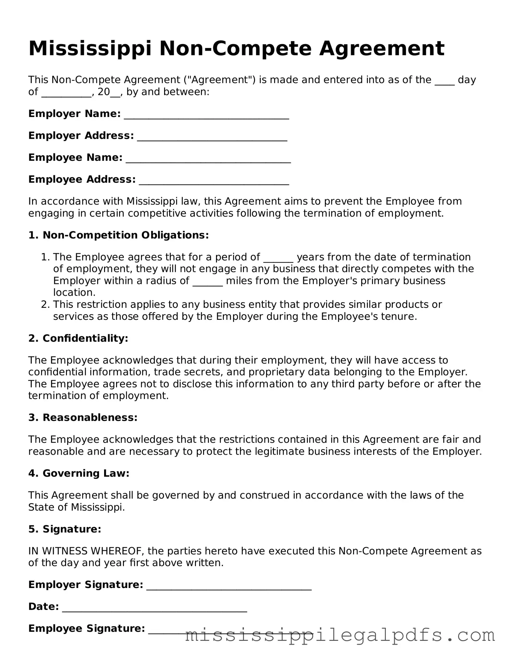 Official Non-compete Agreement Template for Mississippi State