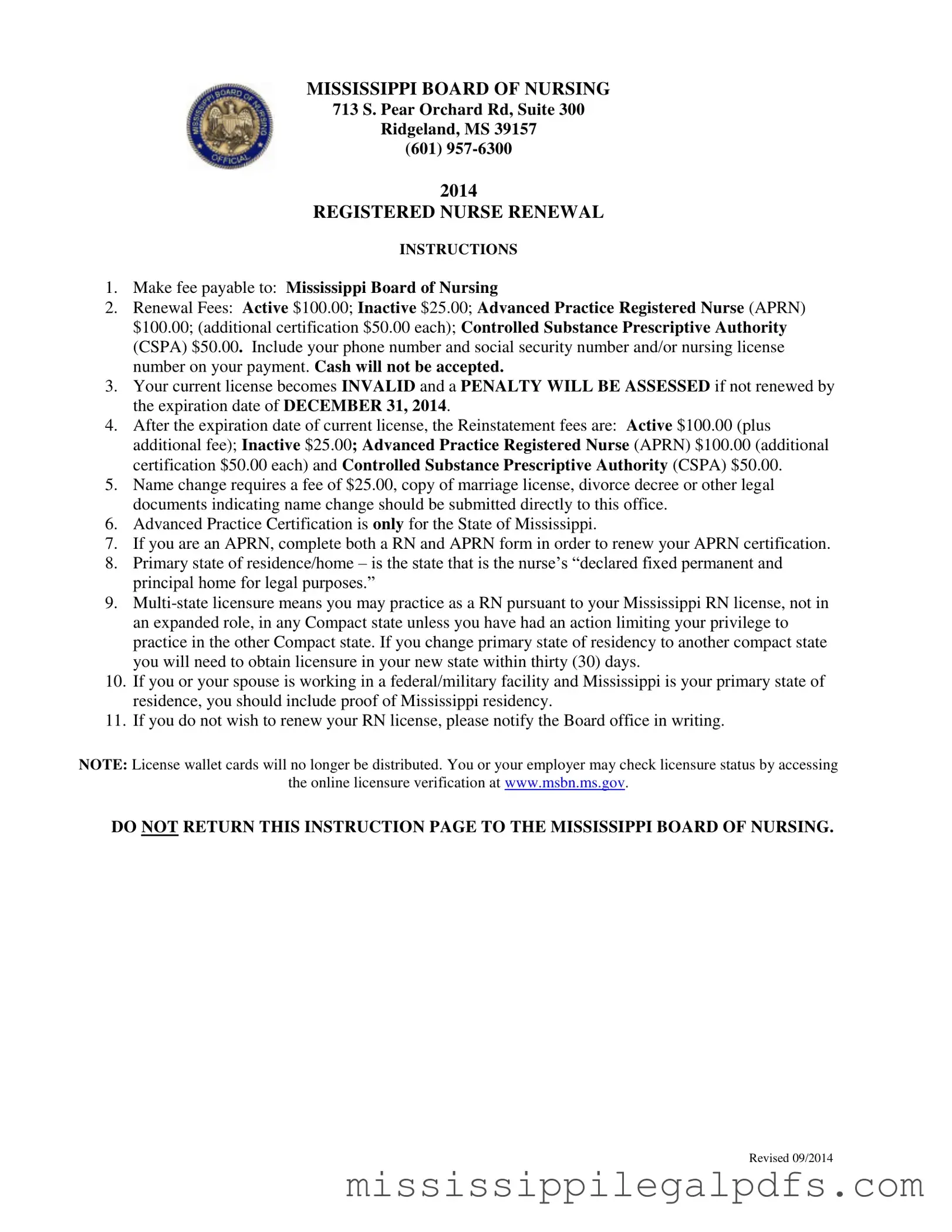 Blank Mississippi Nurse Renewal Form
