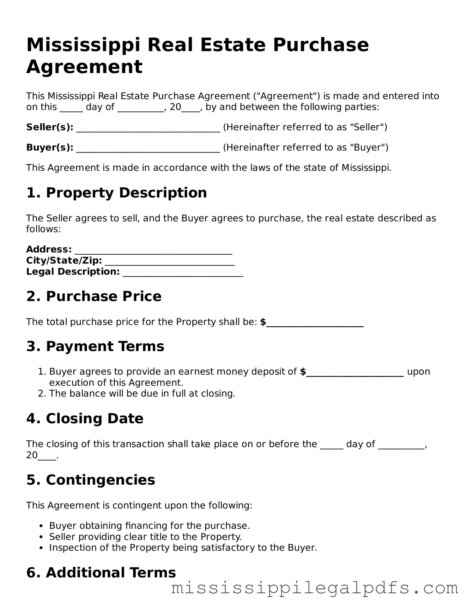 Official Real Estate Purchase Agreement Template for Mississippi State