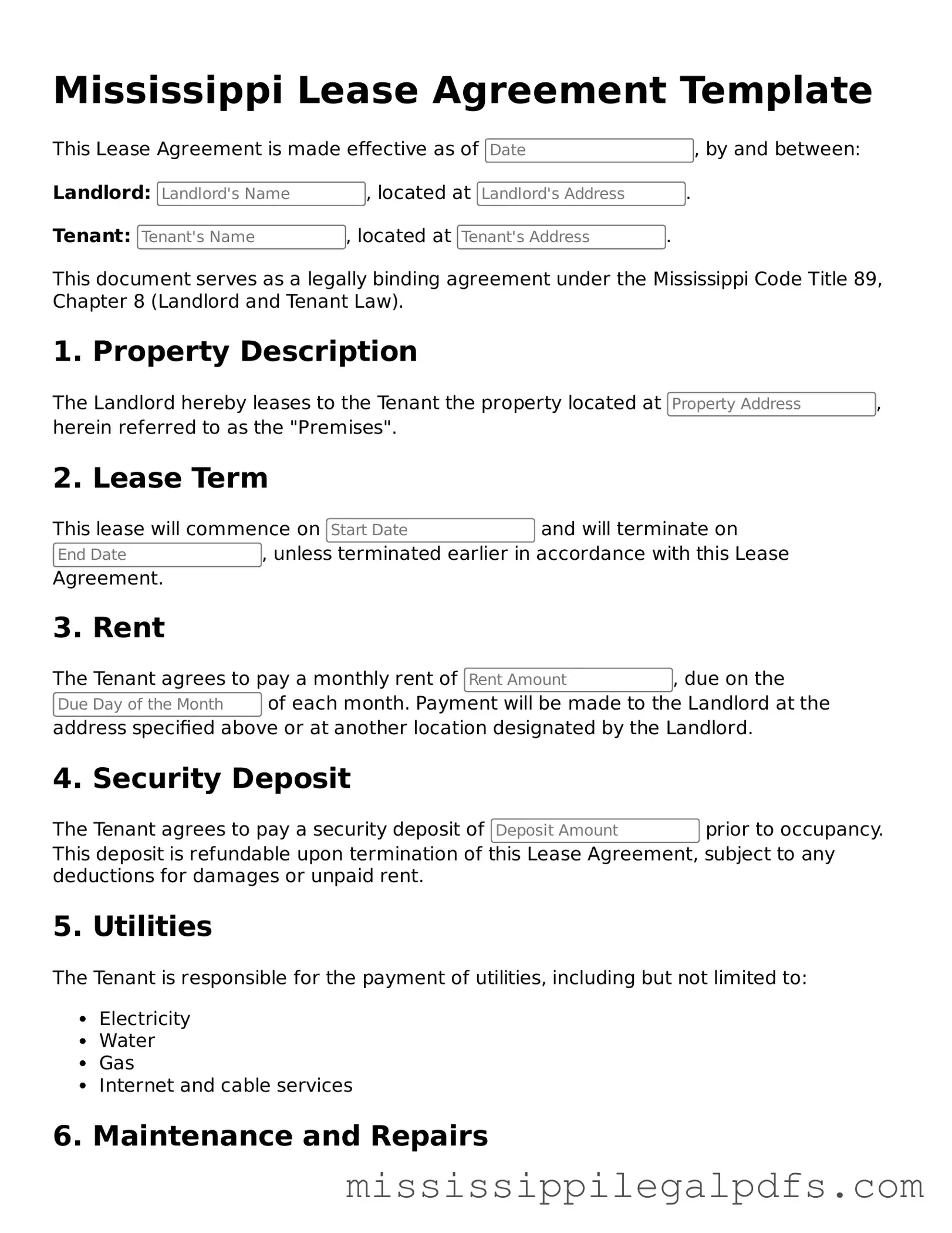 Official Lease Agreement Template for Mississippi State