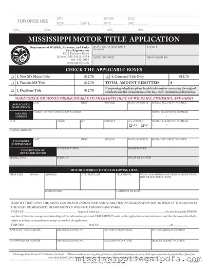 Blank Certificate Of Title For Mississippi Form