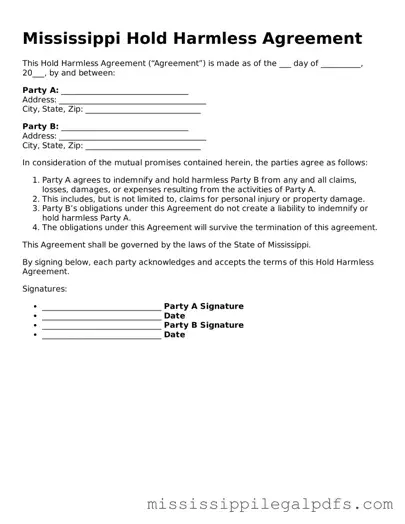 Official Hold Harmless Agreement Template for Mississippi State