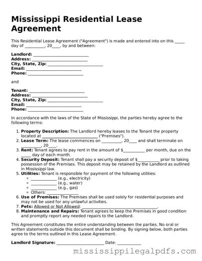Official Residential Lease Agreement Template for Mississippi State