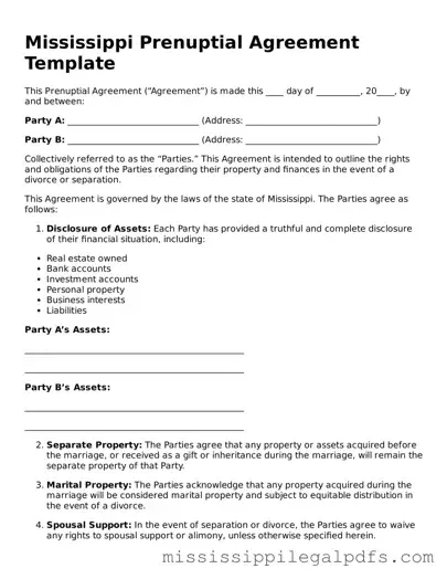 Official Prenuptial Agreement Template for Mississippi State