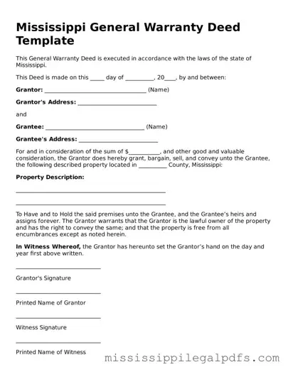 Official Deed Template for Mississippi State
